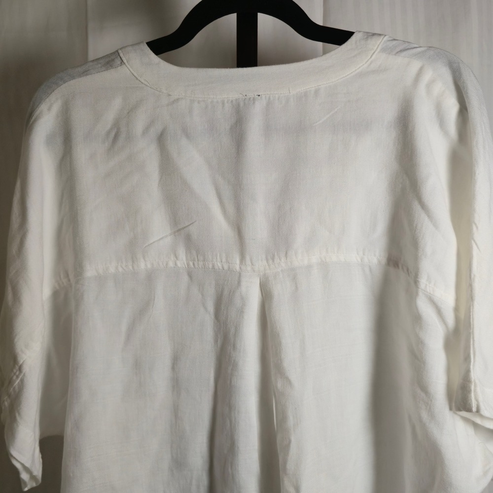 bobi Los Angeles Womens L Cotton White ButtonUp Blouse Dolman short Sleeve Shirt - Picture 8 of 12